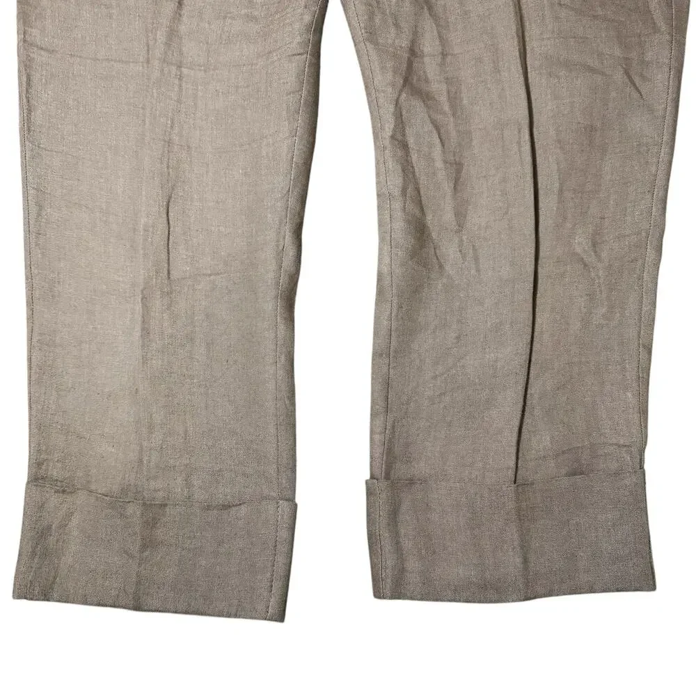 Olivier Strelli Flax Linen Capri Pants Cuffed Taupe Brown EUR 40 / 31